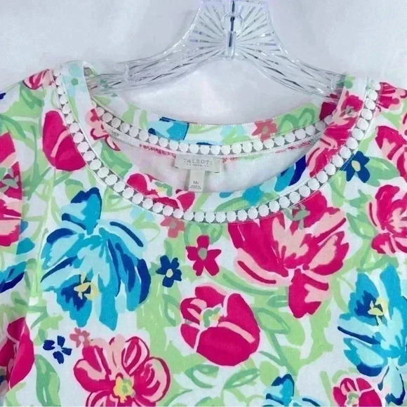 Talbots Petites Cotton Bright Floral Multicolor Knee Length Dress Size MP - Picture 4 of 10